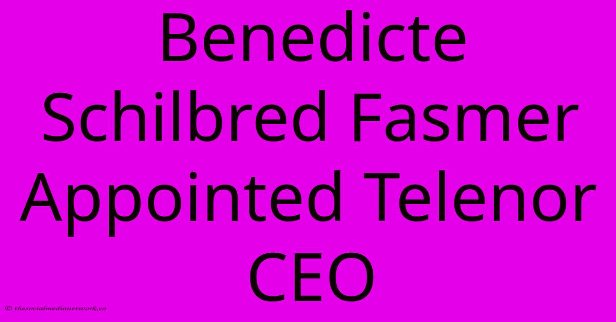 Benedicte Schilbred Fasmer Appointed Telenor CEO