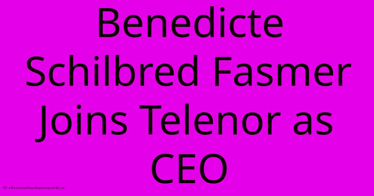 Benedicte Schilbred Fasmer Joins Telenor As CEO