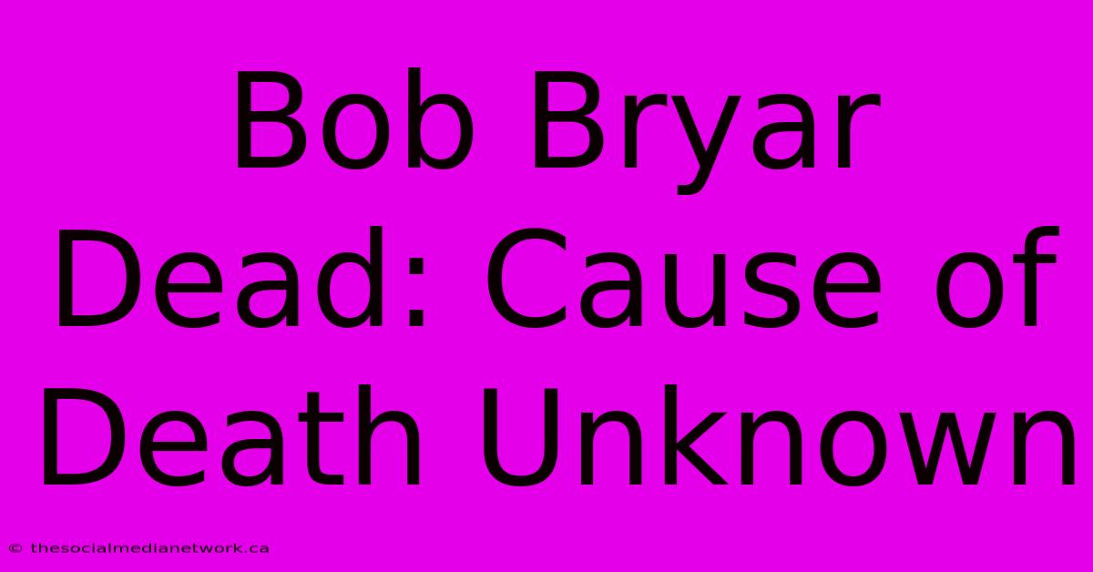 Bob Bryar Dead: Cause Of Death Unknown