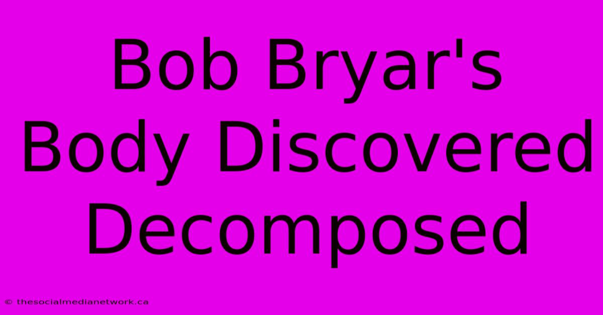 Bob Bryar's Body Discovered Decomposed