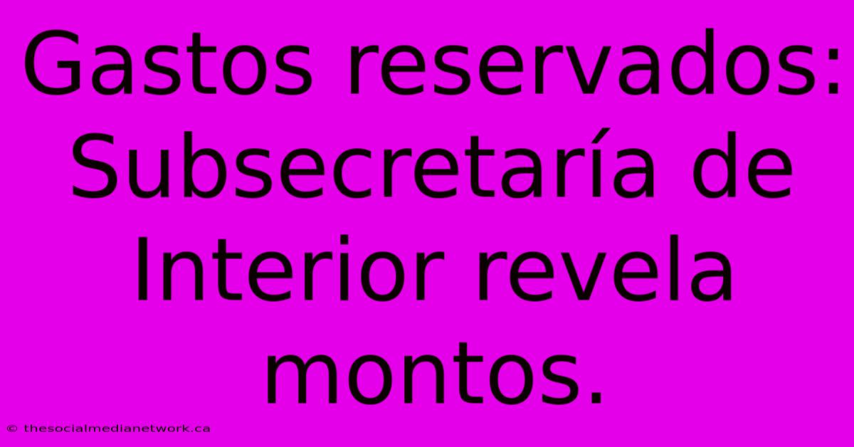 Gastos Reservados: Subsecretaría De Interior Revela Montos.