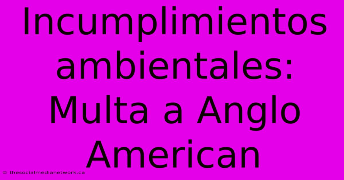 Incumplimientos Ambientales: Multa A Anglo American