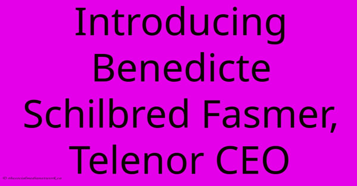 Introducing Benedicte Schilbred Fasmer, Telenor CEO