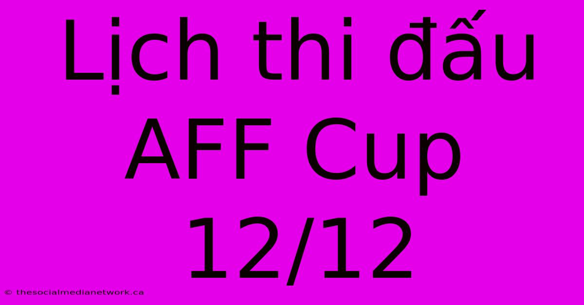 Lịch Thi Đấu AFF Cup 12/12