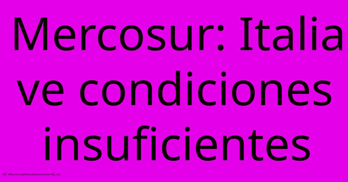 Mercosur: Italia Ve Condiciones Insuficientes Mercosur: Italia Ve Condiciones Insuficientes