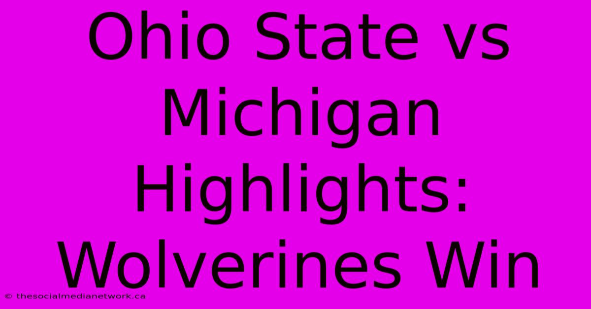 Ohio State Vs Michigan Highlights: Wolverines Win