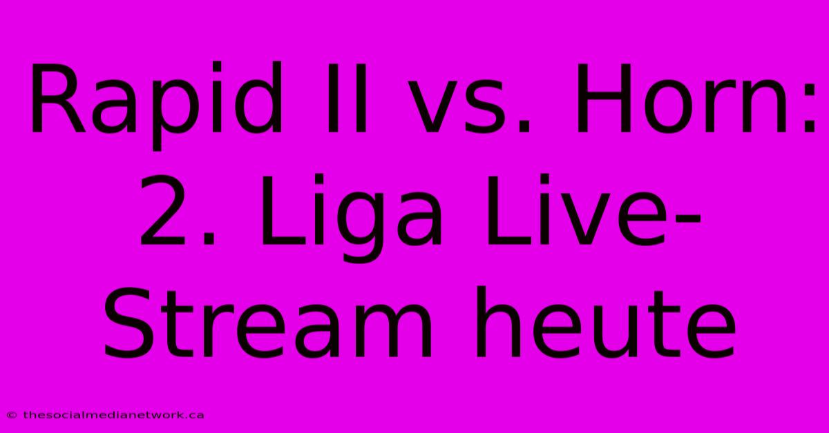 Rapid II Vs. Horn: 2. Liga Live-Stream Heute