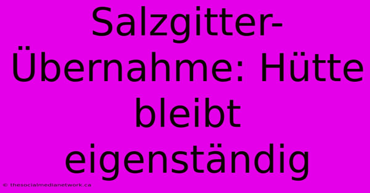 Salzgitter-Übernahme: Hütte Bleibt Eigenständig